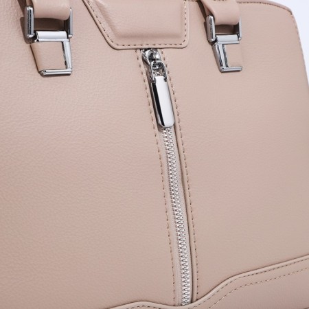 Bag Tout with zipper, external pocket, long belt, beige color-4