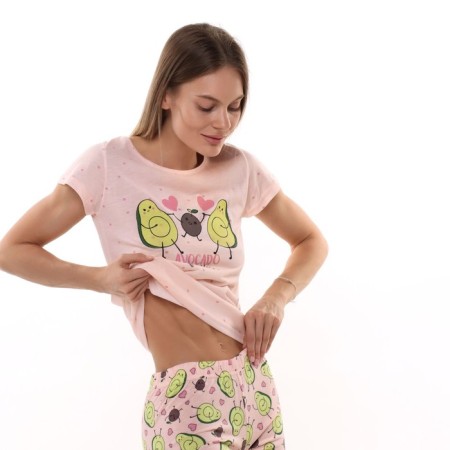 Female homemade set (T -shirt/Bridges), peach color, size 44-1