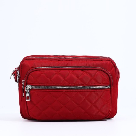 Cross-Bodi Bag with zipper, external pocket, red color-1