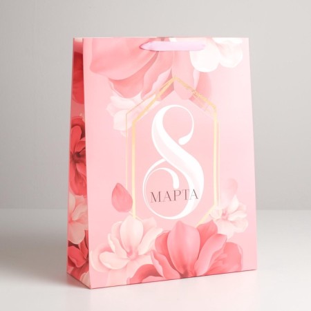 Gift laminated vertical, packaging, “Happy holiday March 8!”, L 31 x 40 x 11.5 cm-1