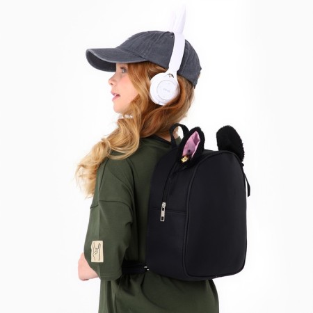 School textile Backpack with ears on hairpins, 27x23 cm, black color-14