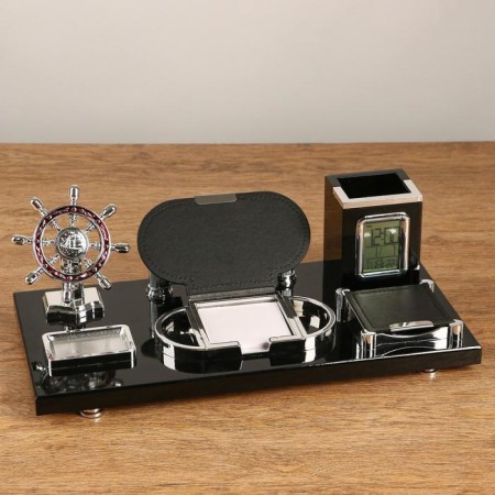 Table 7V1 set with a business card holder and clock, black tree 511394-6