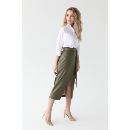 Artificial leather skirt with a belt, size 48-5
