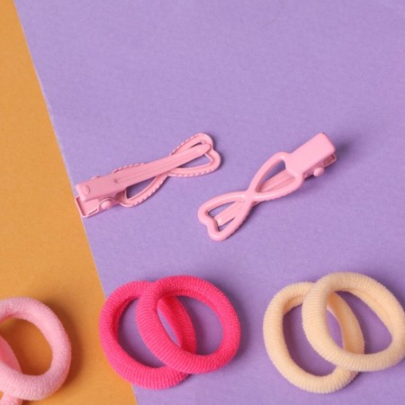 Caramel hair set (10 elastic bands 1.5 cm, 2 clamps 3 cm) hearts, pink-2