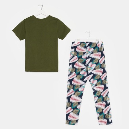 Female set (T -shirt/pants), khaki color/leaves, size 52-7