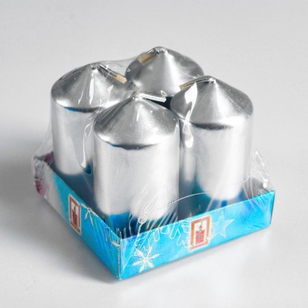 Set of candles-cylinders, 3.8x7 cm, 4 pieces, silver metallic-2