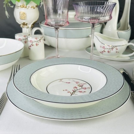 A set of deep plates Lenardi "Sakura", bone porcelain, d = 23 cm, 6 pcs