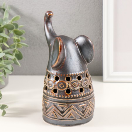 Souvenir Ceramics "Elephant Ethnic Patterns" Brown 8.5x10.5x17 cm-1