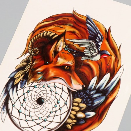 Tattoo on the body color "Fox - Keeper of Dreams" 26.1x14.6 cm-3
