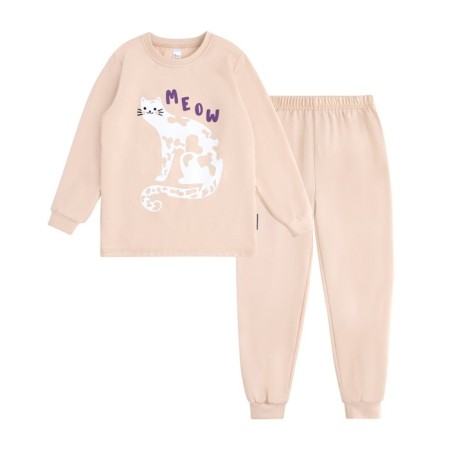 Pajamas: Longslit and pants for girls Basic, height 110-116 cm, beige color-1