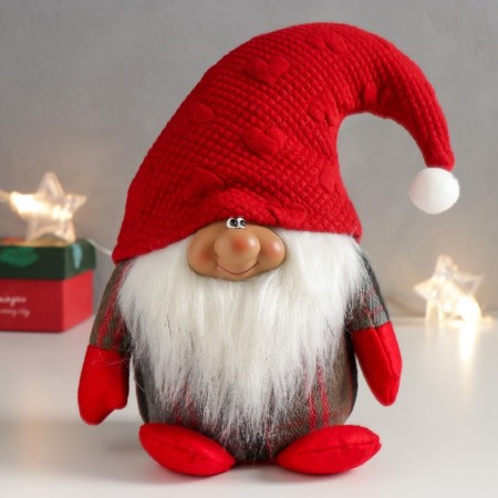 Interior doll "Grandfather Frost in a huge red cap" 22x15x10 cm