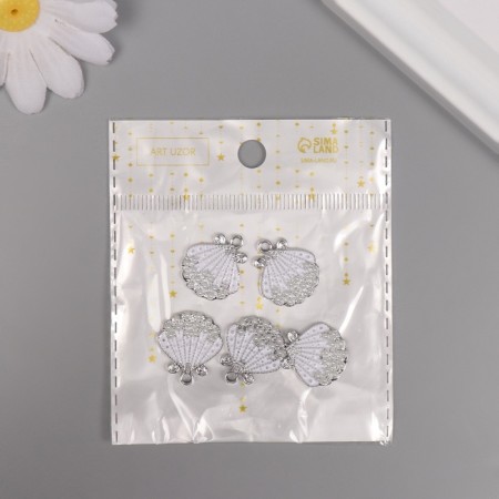 Decor for creativity metal, rhinestones "shell" silver 2.1x1.8x0.3 cm-3