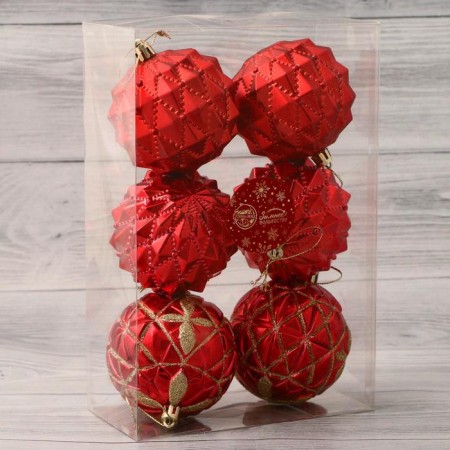 Set of balls plastic D-8 cm, 6 pcs "Beata mesh shine" golden red-1