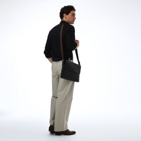 Male Business Bag, Textura, 2 external pockets, brown color-7
