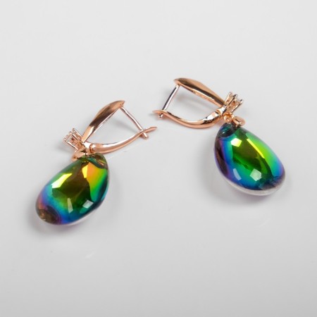 Earrings with “Illusion” rhinestones, a drop is large, the color is white-bonzine in gold-1