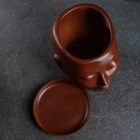 Pot - Organizer "Head" Brown, 1.3 l / 16x16x14cm-4