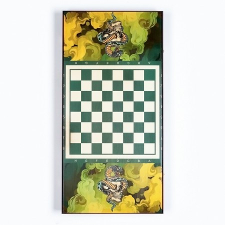 Wooden backgammon are large, with a snake "Snake with a skull", a board game, 60 x 60 cm-1