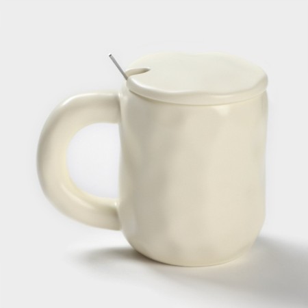 Ceramic mug with a spoon "Bear", 450 ml, beige color-4