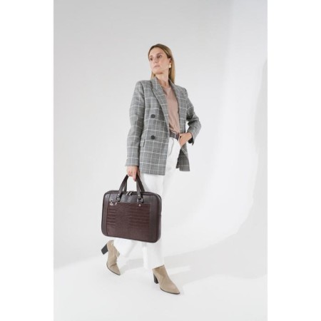 Women's bag El Masta with a zipper, 2 outer pockets, a long belt, a dark brown color-3