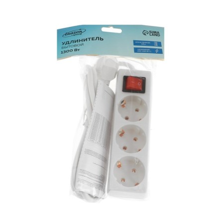 Extension cord Luazon Lighting, 3 sockets, 1.8 m, 10 A, 2200 W, 3x0.75 mm2, s/c, with excavation, b-3