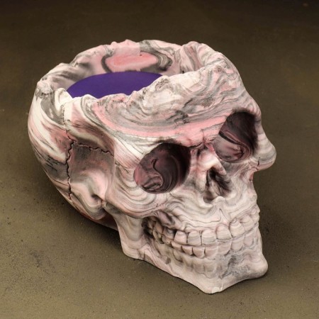 Figure Aromatic candle in concrete "Skull", 14x11 cm, purple, blueberries
