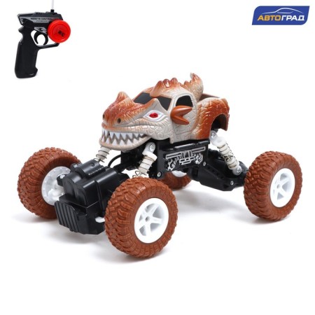 Dino radio -controlled jeep works on the battery, brown color