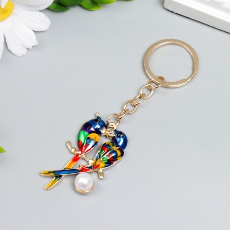 Metal keychain, enamel "Two bright parrots on the branch" 11.4x3 cm-2