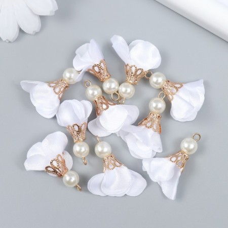 Decor for creativity Textile "Flower with a pearl. Snow White" set 10 pcs 2.5 cm-2