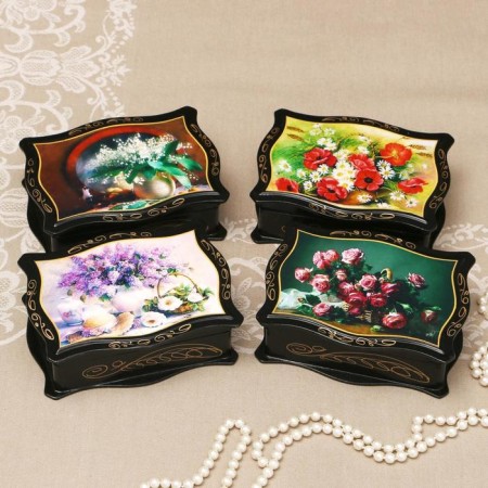 Casket "Flowers", 12 × 16 cm, lacquer miniature mix-4