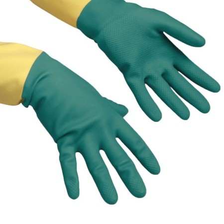 VILEDA gloves for professional cleaning, reinforced m, green color