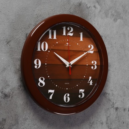 Watch wall, interior "parquet", D-23 cm, silent, brown case-1
