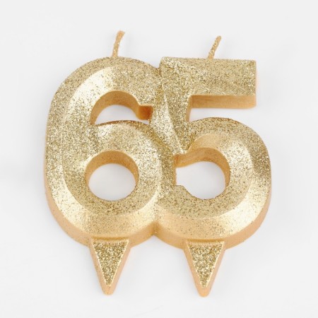 Candle for cake jubilee "line", number 65, gold shine, 8cm-2