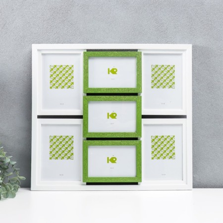 Photo frame plastic in 7 photos "Kruzo", col. white with green inserts
