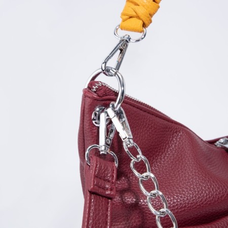 Bag-bag, lightning department, 3 outer pockets, long belt, burgundy/yellow color-4