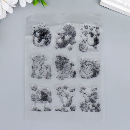 Stamp for creativity Silicon "Lovely animals with flowers" 16x11 cm-2