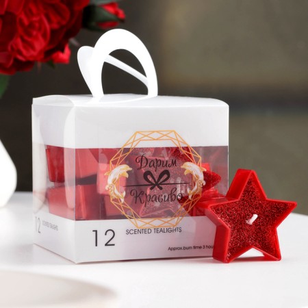 Candle in the sleeve "Star", set of 12 pcs, red spit