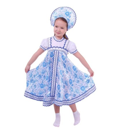 Russian folk costume for a girl with a kokoshnik, blue patterns, river 30, height 110-116 cm