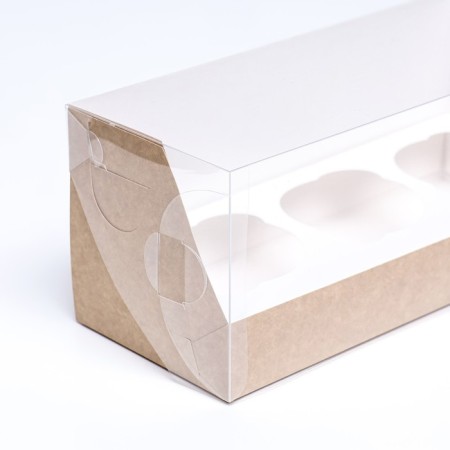 Packaging for 3 cupcake with a window, craft, 25 x 10 x 10 cm-2