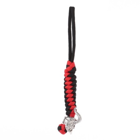 A keychain is a label for a Hellbo knife from a paracord, black and red-1