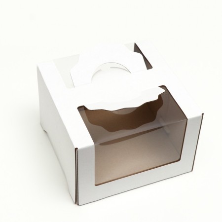 Box for cake 2 windows, with handles, white, 21 x 21 x14 cm-1