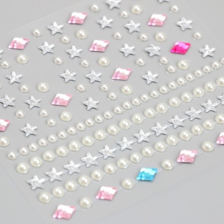 Stick plastic rhinestones, pearls "flowers, rhombics" 8.5x9.5 cm-2