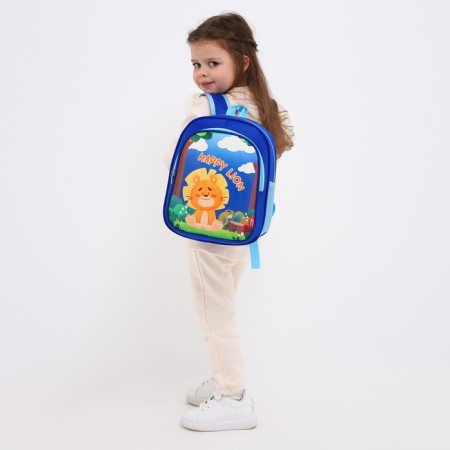 Baby backpack on lightning, 3 outer pockets, blue color