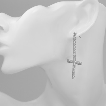 Earrings metal "Cross and chain" weaving, color silver-4