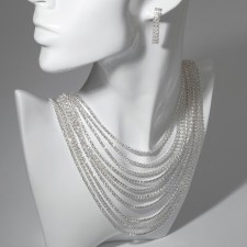Set 2 objects: earrings, necklaces of 12 rows “waterfalls”, white color in silver, 52 cm