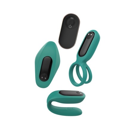 A set of vibrators for a pair of Trio for Two, silicone, emerald color.-1
