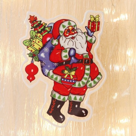 Glass sticker "Santa Claus with gifts, in boots" 10x13 cm