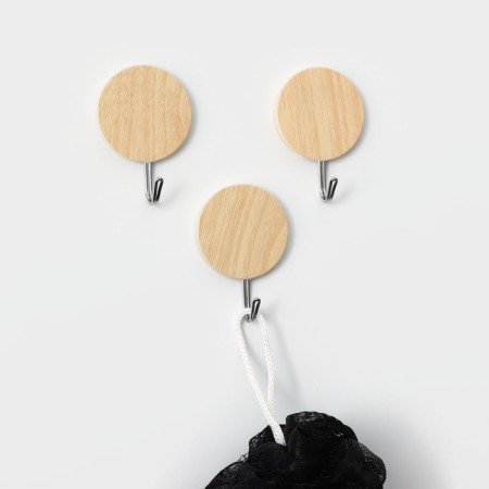 Hooks of self -adhesive fraction "wooden circles", 3 pcs, color light wood-2