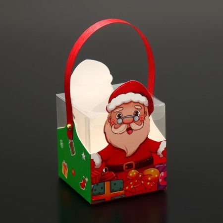 New Year. Box a gift New Year's folding PVC with handles, "Santa and Rudolf", 9 x 9 x 9.5 cm.-1
