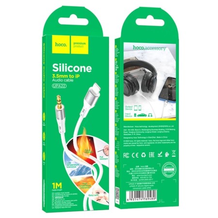 Hoco UPA22, Jack 3.5 mm (M) cable - Lightning, 1 m, silicone, white-4