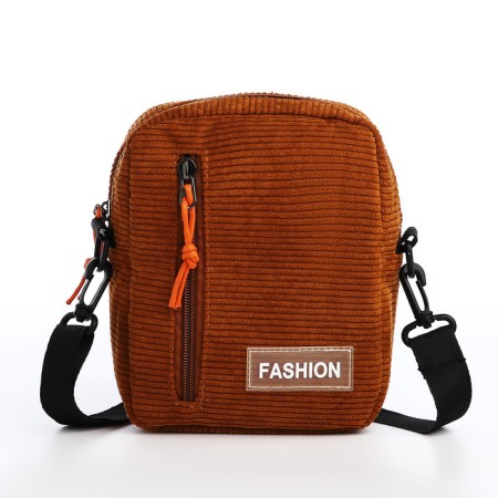 Youth bag with zipper, external pocket, brown color